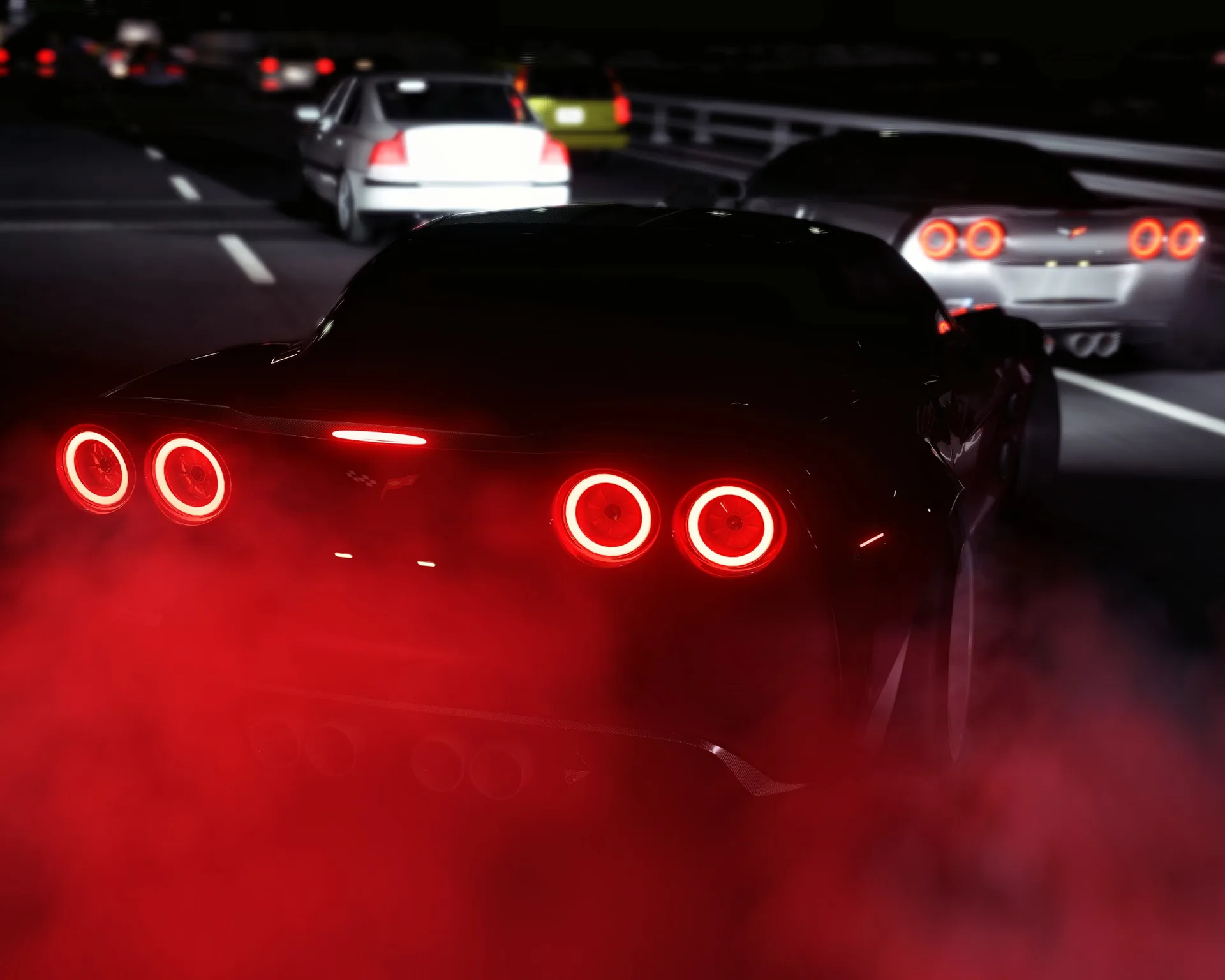 Corvette на ночном хайвее