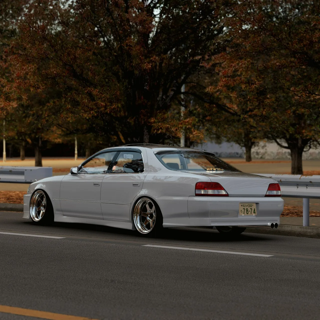 Toyota Mark II на осенней трассе